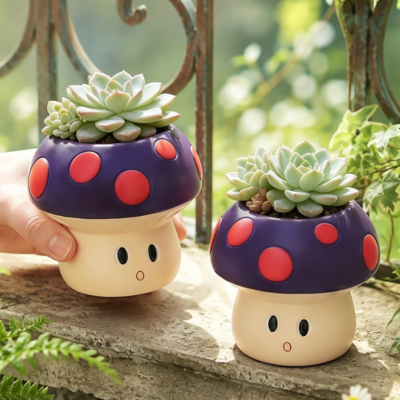 Echeveria Succulent - Schattige cartoon-paddenstoel hars succulenten pot mini